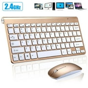 PVUEL 2.4G Wireless Keyboard and Mouse Combo Cordless Set for Windows PC Laptop Computer,Gold